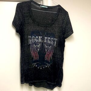 Maurices burn out rock fest T-shirt, and XL, shows wear, comfy